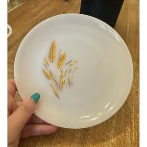 Vintage Fire King Milk Glass Golden Wheat Dessert Plate 6.25 Inch Mid Century
